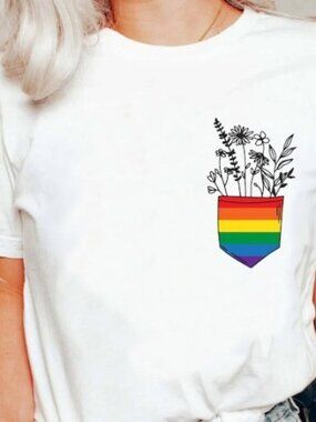 Pride Month Pocket Flowers T-Shirt Bisexual Gay Lesbian Ally Floral T Shirt 250